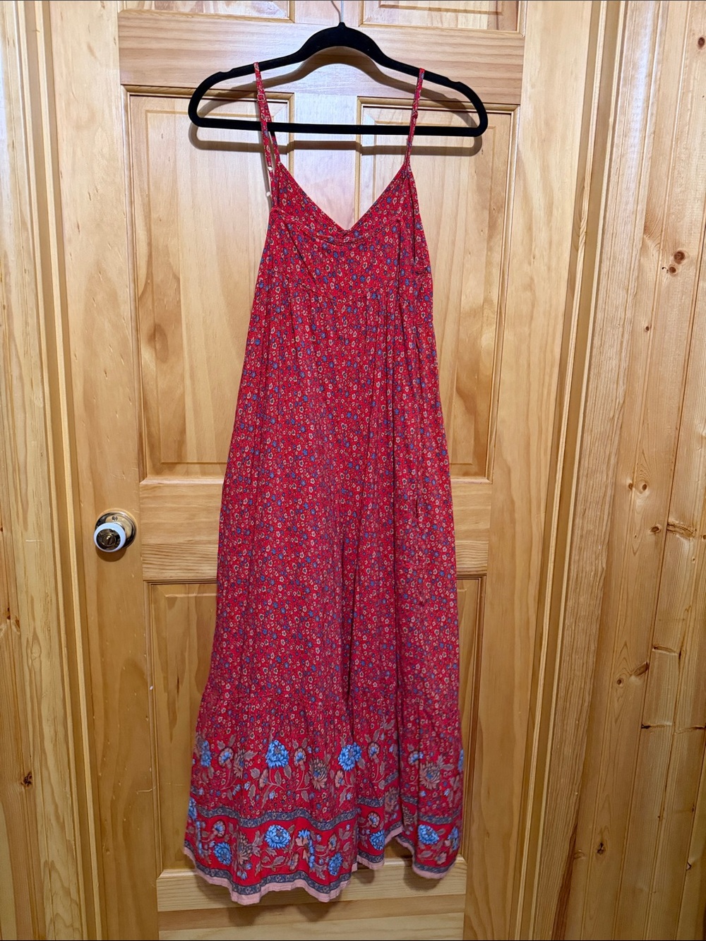 NATURAL LIFE Red & Blue Floral Wide-Leg Spaghetti-Strap Boho Jumpsuit, Size S. - Picture 5 of 14